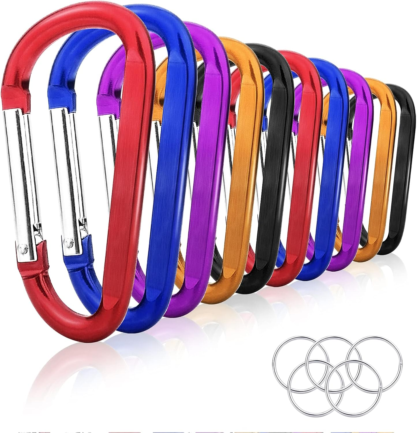 10 Pack 3'' Aluminum Spring Snap Hook Carabiner D Ring Carabiner Clip Camping Accessories Fishing Hiking Traveling and Keychain Craebuer