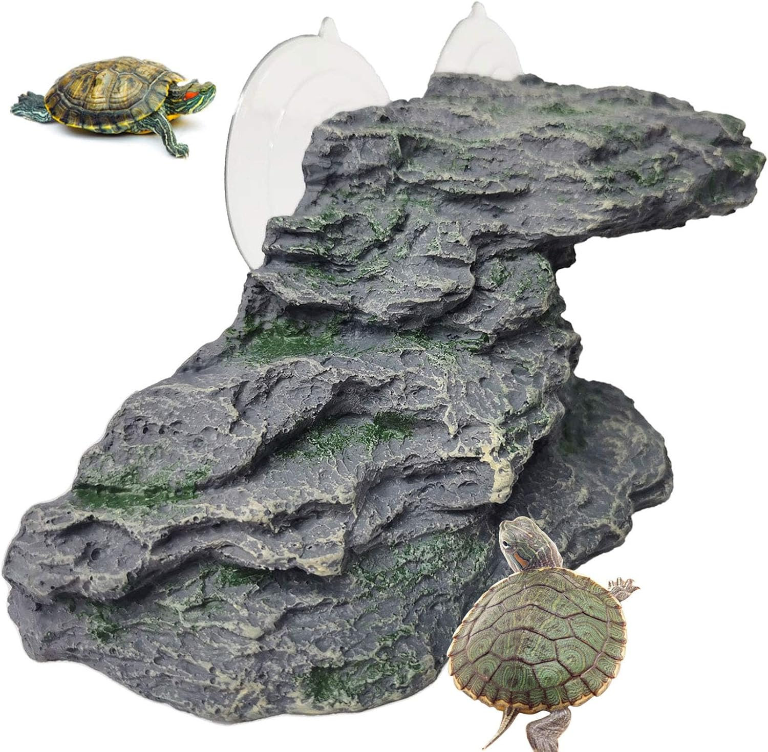 Turtle Basking Platform Baby Tortoise Climbing Ramp Shale Reptiles Dock Resting Terrace Stone Aquarium Ornament Rock Landscaping Decoration for Frogs Newts (Medium Size:8.2”Lx3.3”Wx3.1”H)