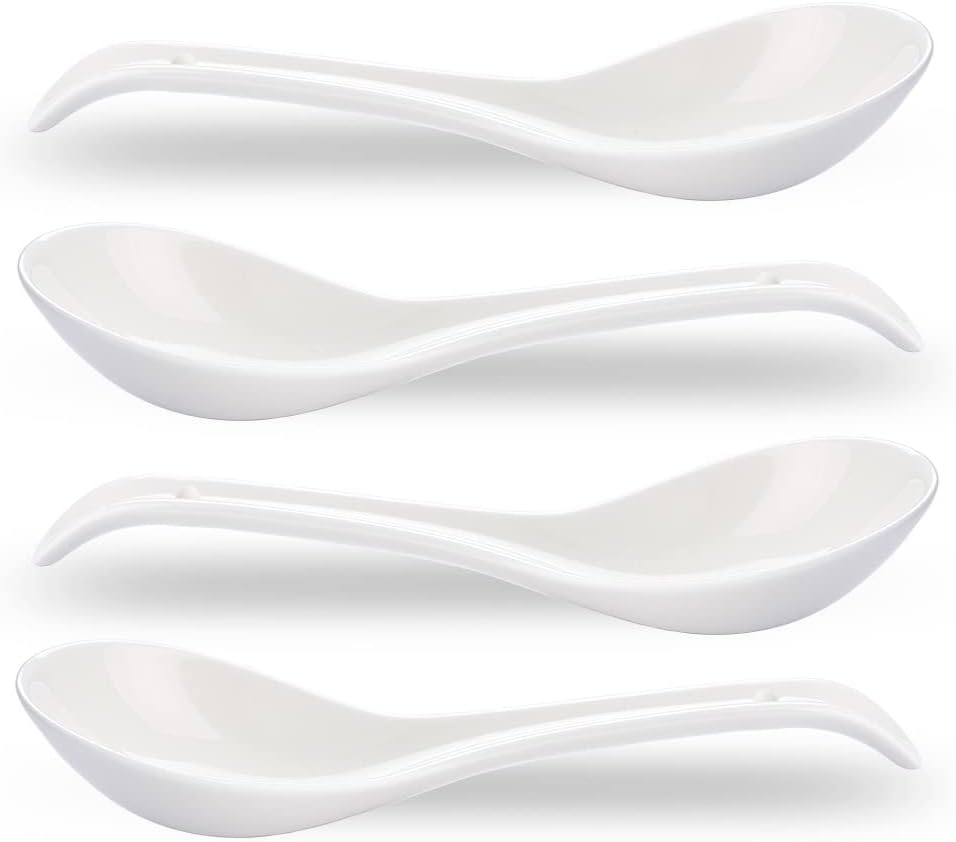 Asian Soup Spoons Set of 4, Ramen Spoons, Ceramic Spoons 6.6