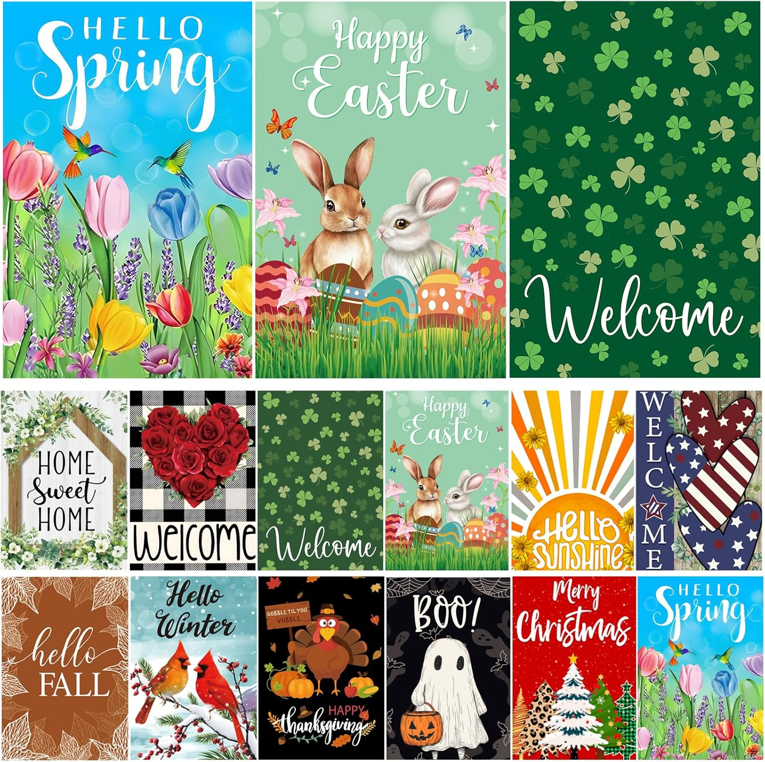 Seasonal Garden Flags Set of 12 Double Sided 12x18 Inch, Small Yard Flags for Outside, Christmas Halloween Easter Valentine's Day Decor, Spring Summer Fall Winter Holiday Garden Decorations