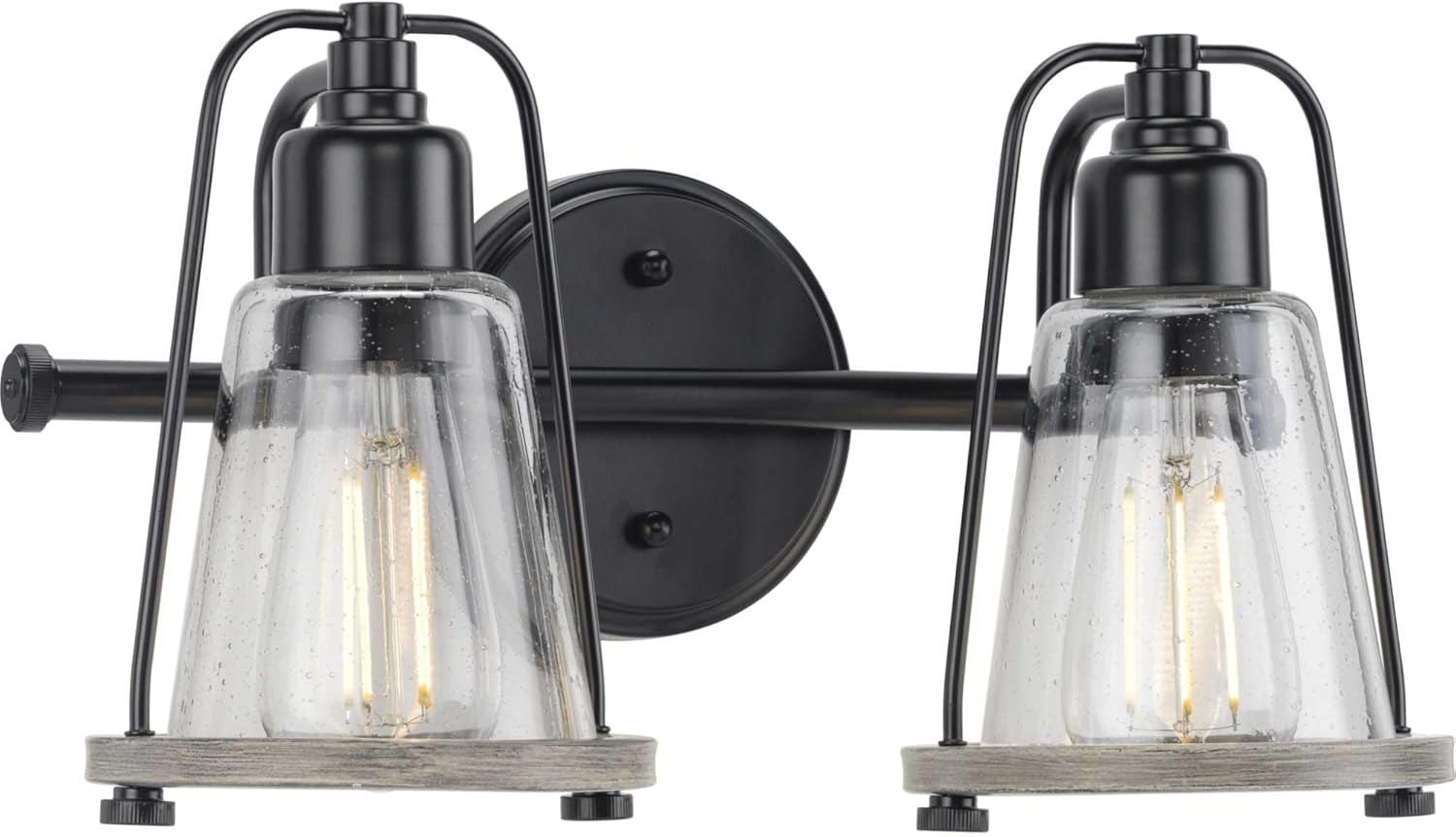 Conway Collection 2-Light Matte Black Clear Seeded Farmhouse Bath Vanity Light
