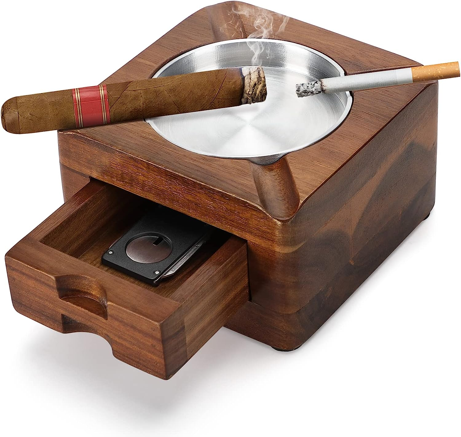 cigarette holder and ashtray Set of 2 USB Rechargeable Small Ashtray, Handheld Holder, Does Not Drop Ash, USB Charging Lazy Holder, Multicolor, 0.86x4.53" * Every essential tool for cigars lover * Cool gift for brothers Cigar Ashtray, Wooden Ashtray, Square