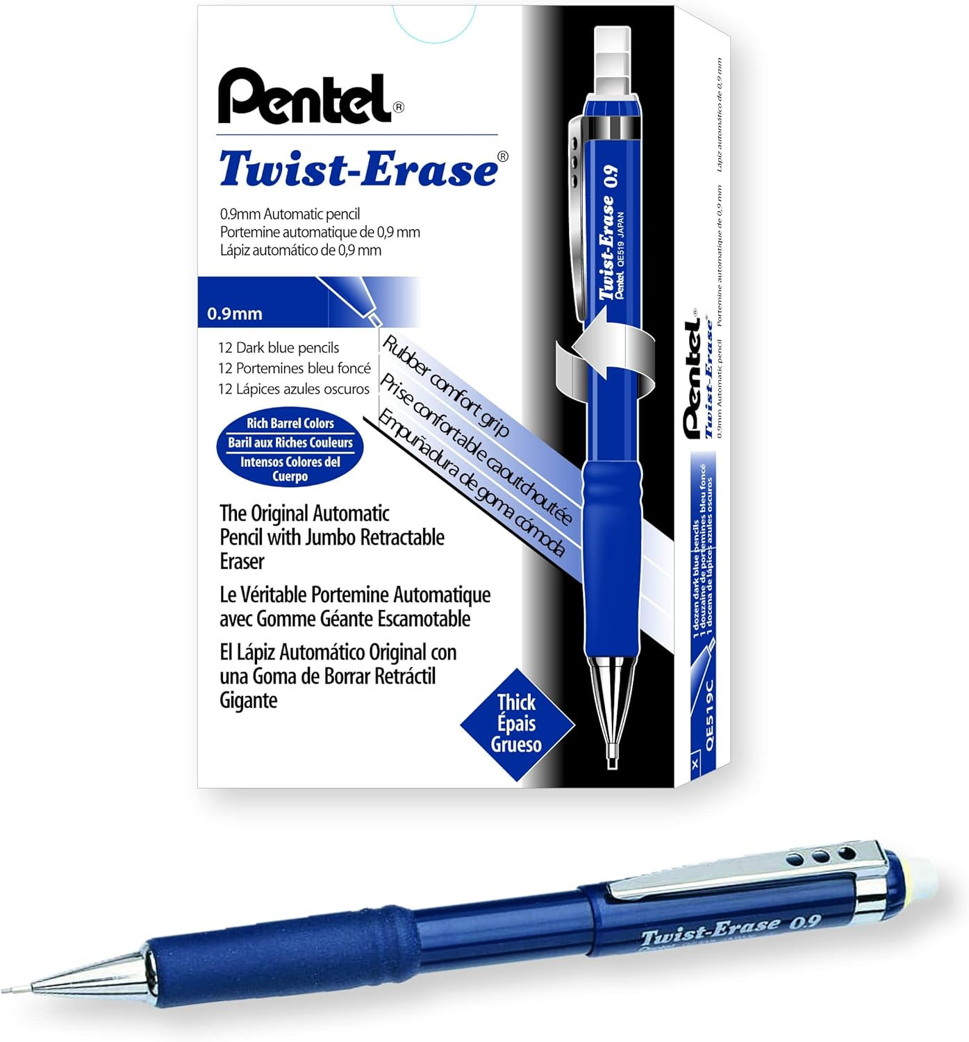 Twist-Erase III Mechanical Pencil, (0.9Mm), Blue Barrel, Box of 12 (QE519C)