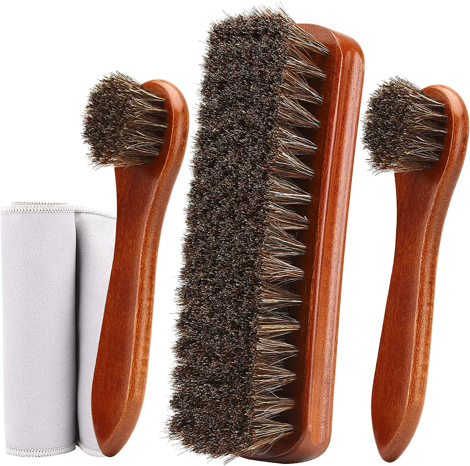 4-Piece Horsehair Shoe Brush Shine Kit, Shoe Polish Kit, Leather Shoes Boot Cleaning Brush Care Clean Dauber Applicators