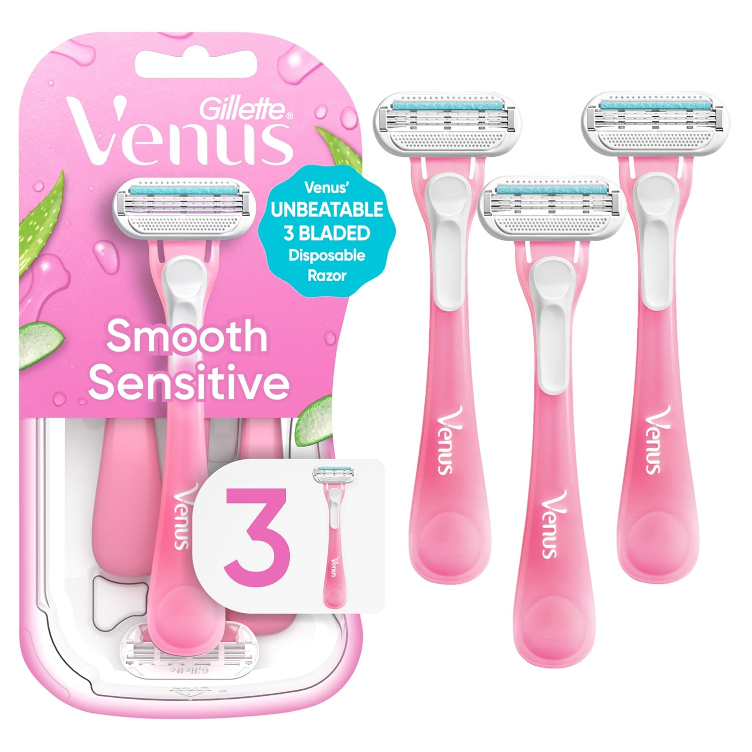 Sensitive Women'S Disposable Razors - Single Package of 3 Razors