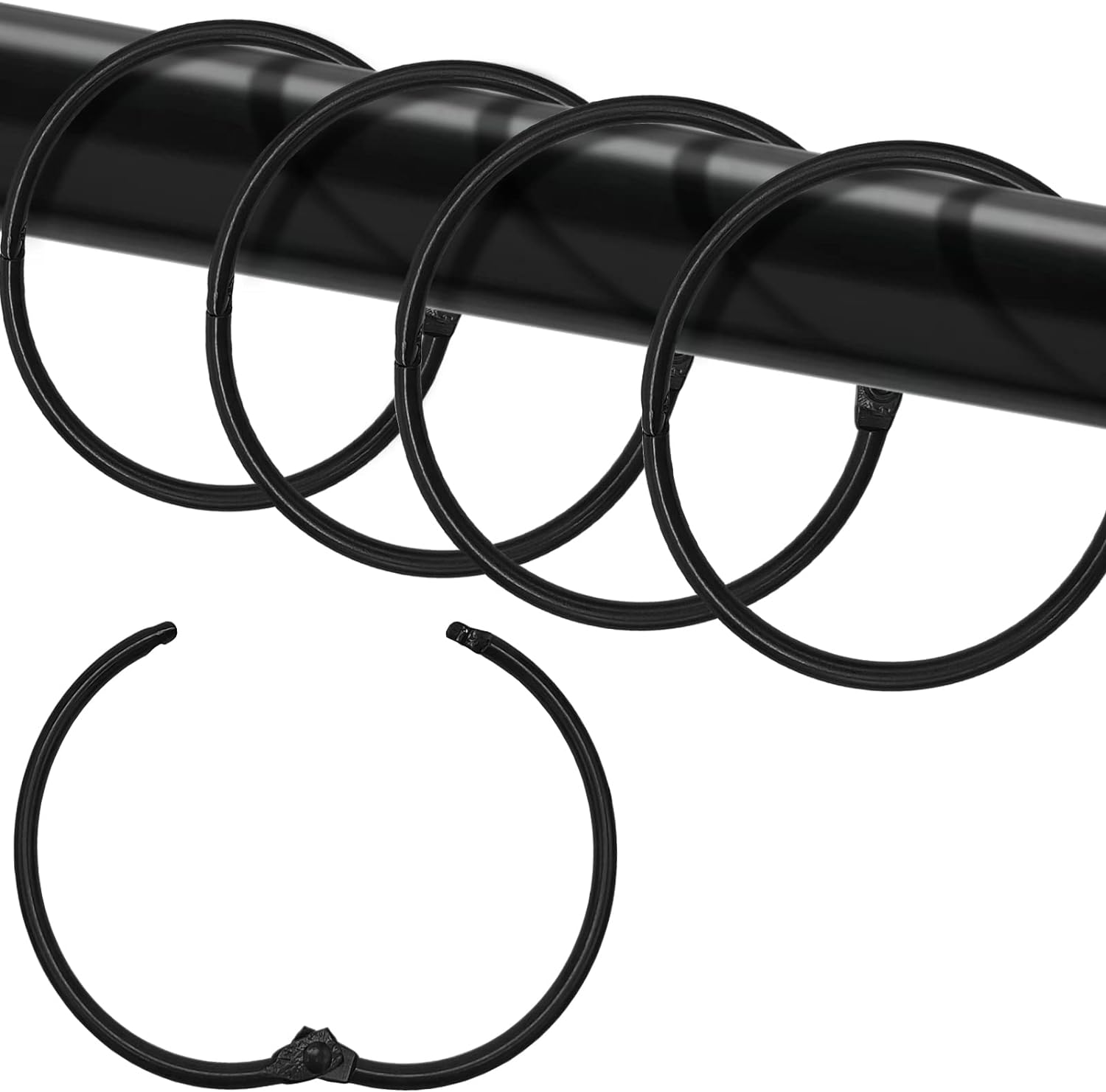 24 Ganchos Cortina Ducha Metal Negro Antioxidante Anillas Suaves con Cierre