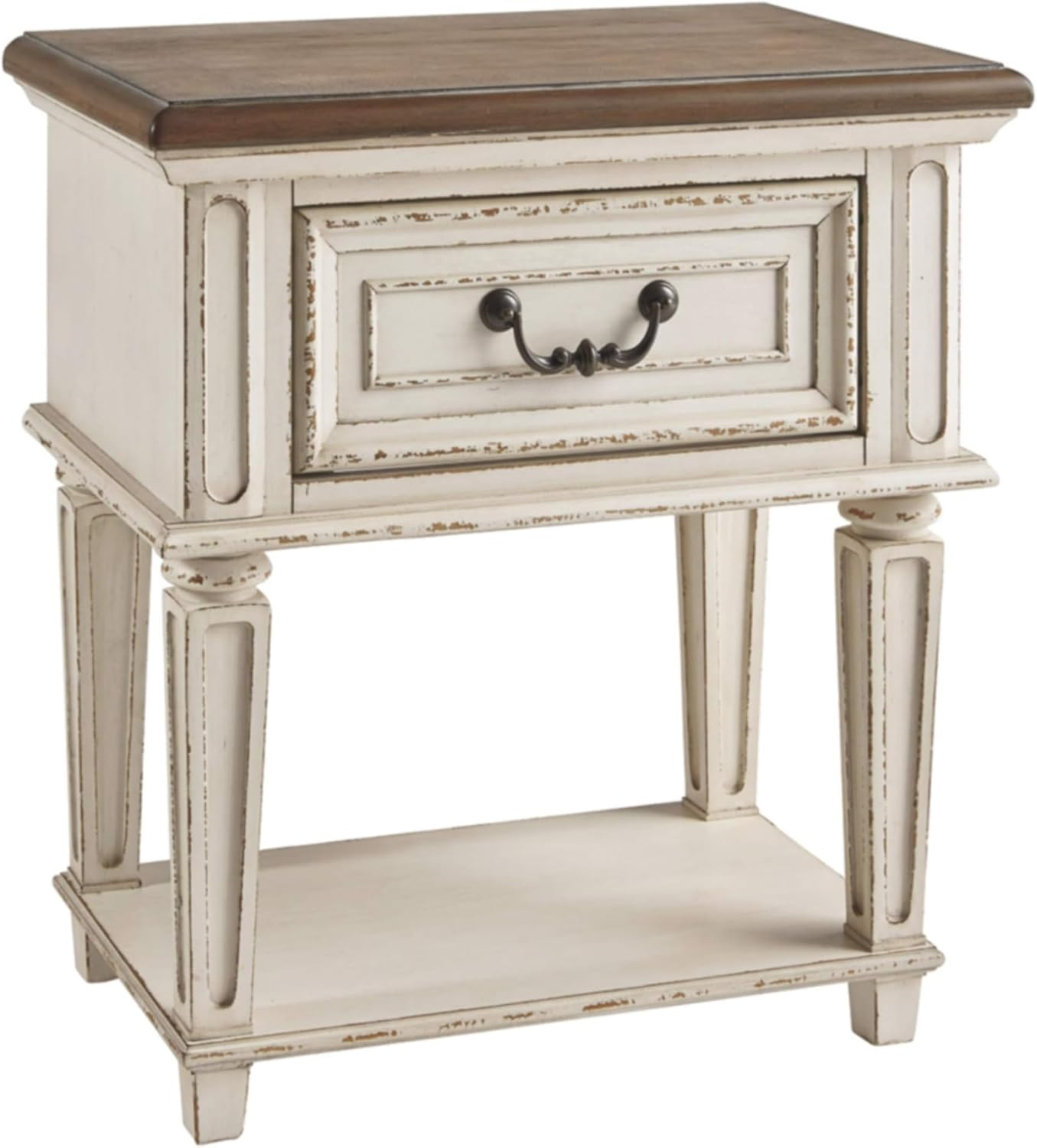 Signature Design by Ashley Realyn Traditional Cottage 1 Drawer Nightstand with Dovetail Construction & Open Display Shelf, Chipped White, 27