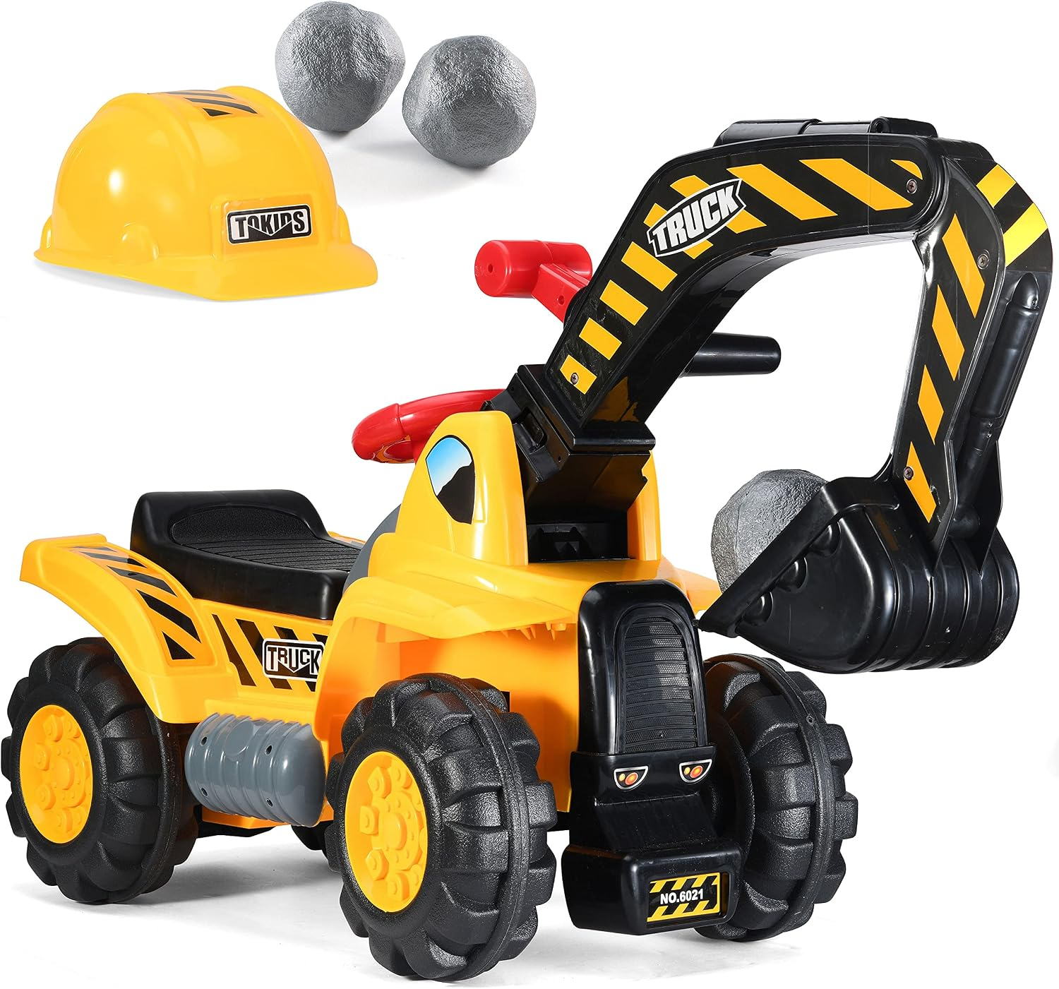 Toy Tractors for Kids Ride on Excavator - Sounds, Helmet & Rocks