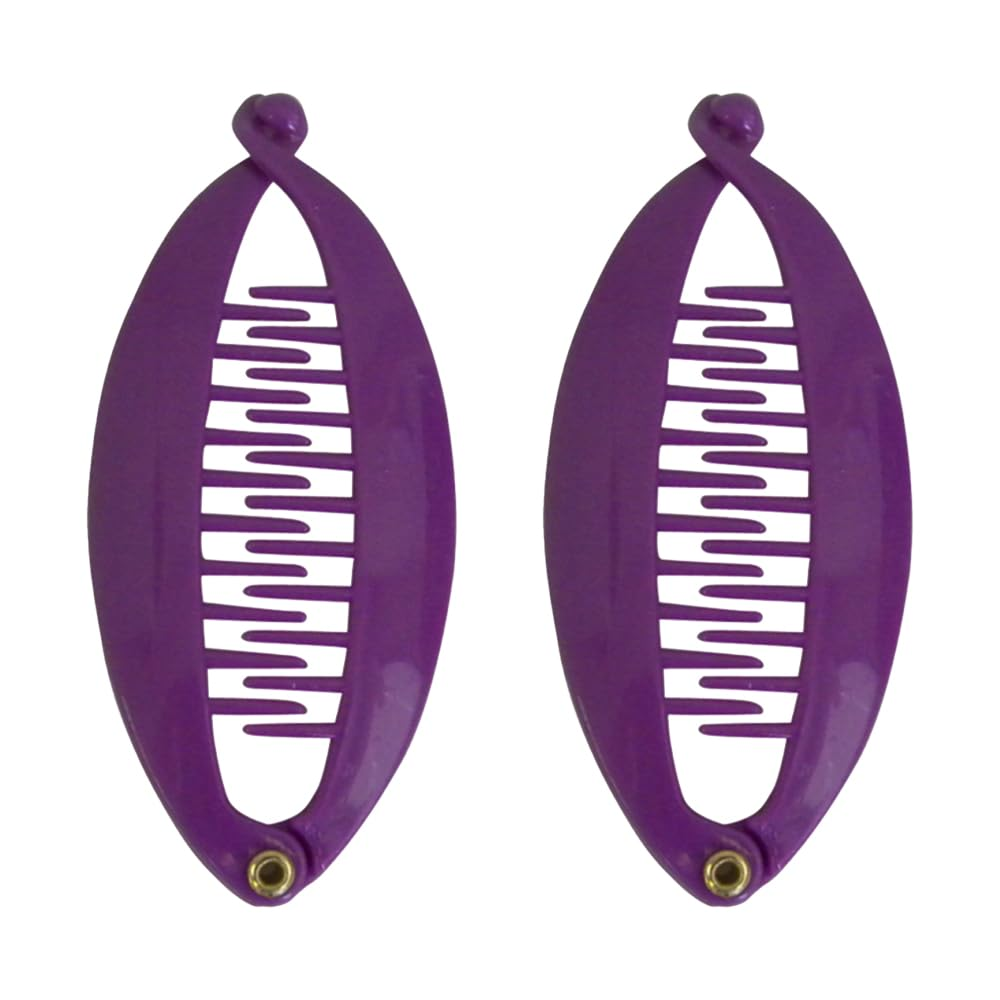 SET of TWO Purple 3.5 Inch Mini Banana Clip Hair Clincher Rounded Edges Hair Comb