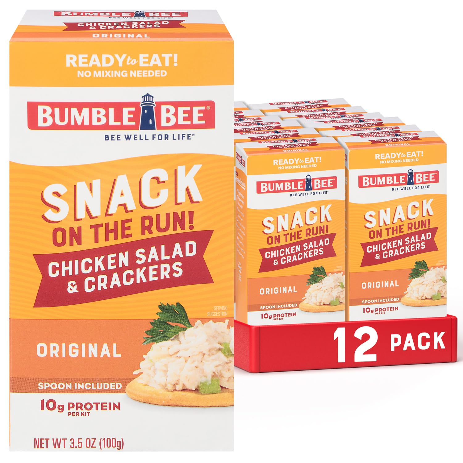 Snack on the Run Chicken Salad with Crackers Kit, 3.5 oz (Pack of 12) - Ready to Eat, Spoon Included - Shelf Stable & Convenient Protein Snack