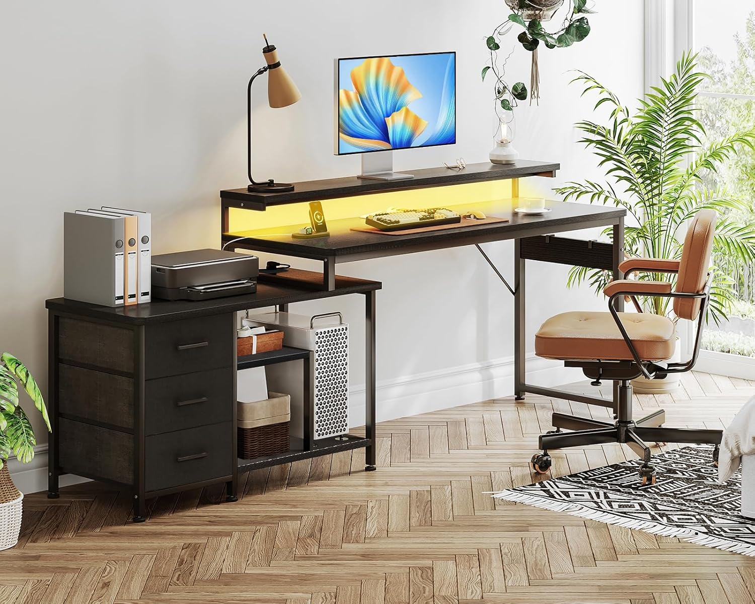 ODK L Shaped Gaming Desk with Drawers 174x100cm, Corner Desk with Storage for... - Picture 9 of 14