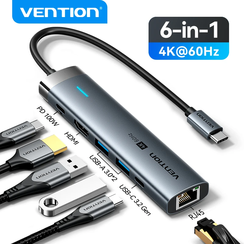 USB C HUB Type C to HDMI 4K60Hz RJ45 PD 100W Adapter For Macbook iPad Pro Air M2 M1 Sumsang PC Accessories USB 3.0 HUB