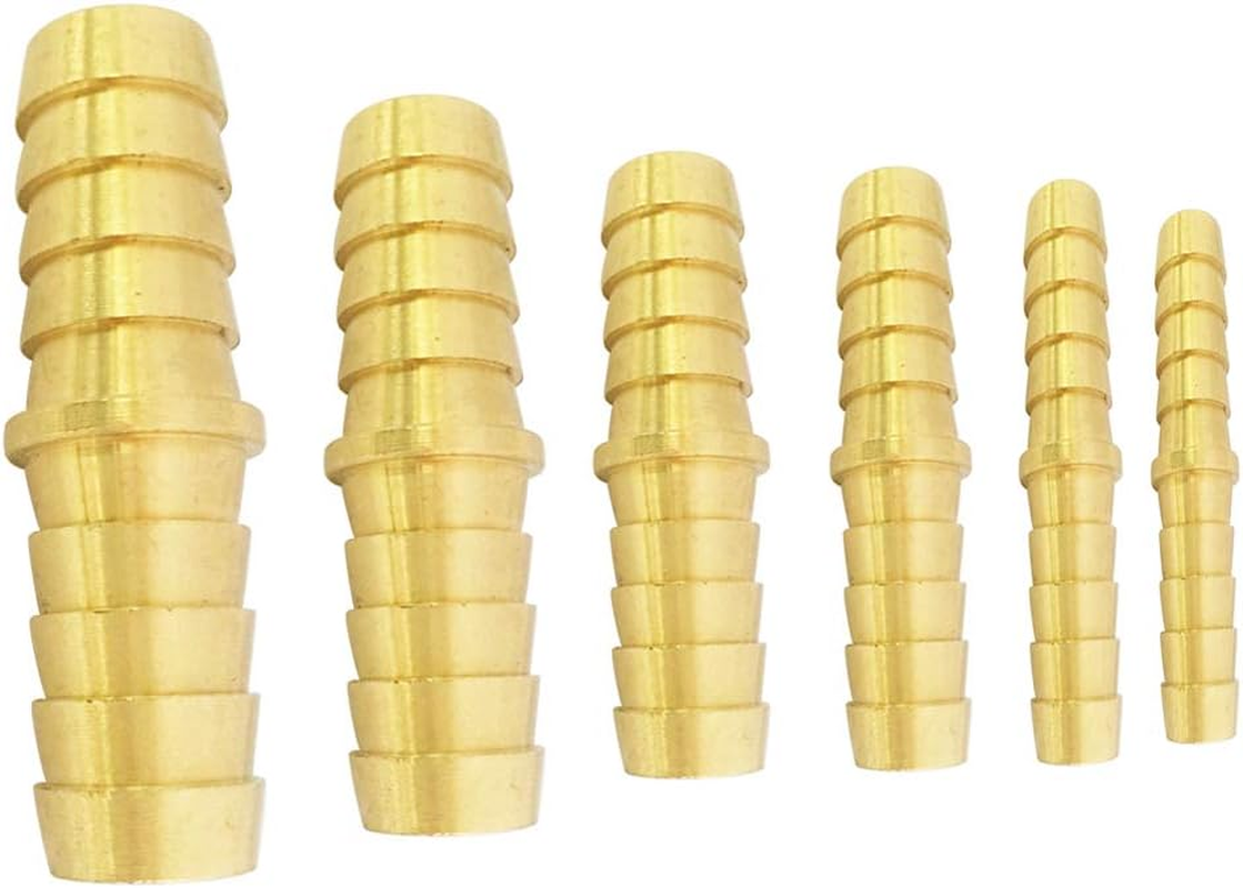 Brass Hose Barb Fitting Union/Splicer/Mender/Joiner Assortment Kits, 3/16" 1/4" 5/16" 3/8" 1/2" 5/8" Barbed X Barbed 6Pcs