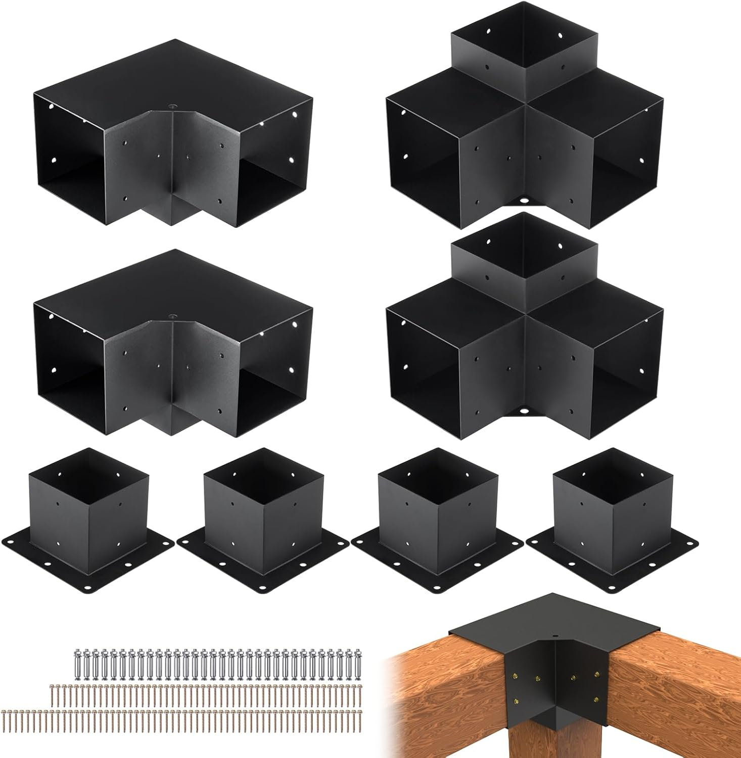 VEVOR Pergola Bracket Kit 4''x4'', 2pcs 4-Way Heavy Duty Corner Bracket Woodw... - Picture 3 of 5