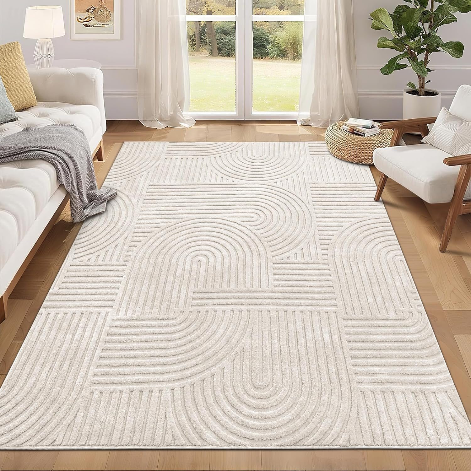 5X7 Washable Area Rugs for Living Room Modern Beige Solid Color Soft Fluffy Rugs for Bedroom Non Slip Boho Accent Indoor Mat Floor Carpet Cover for Kids Room Dining Room Kitchen Office