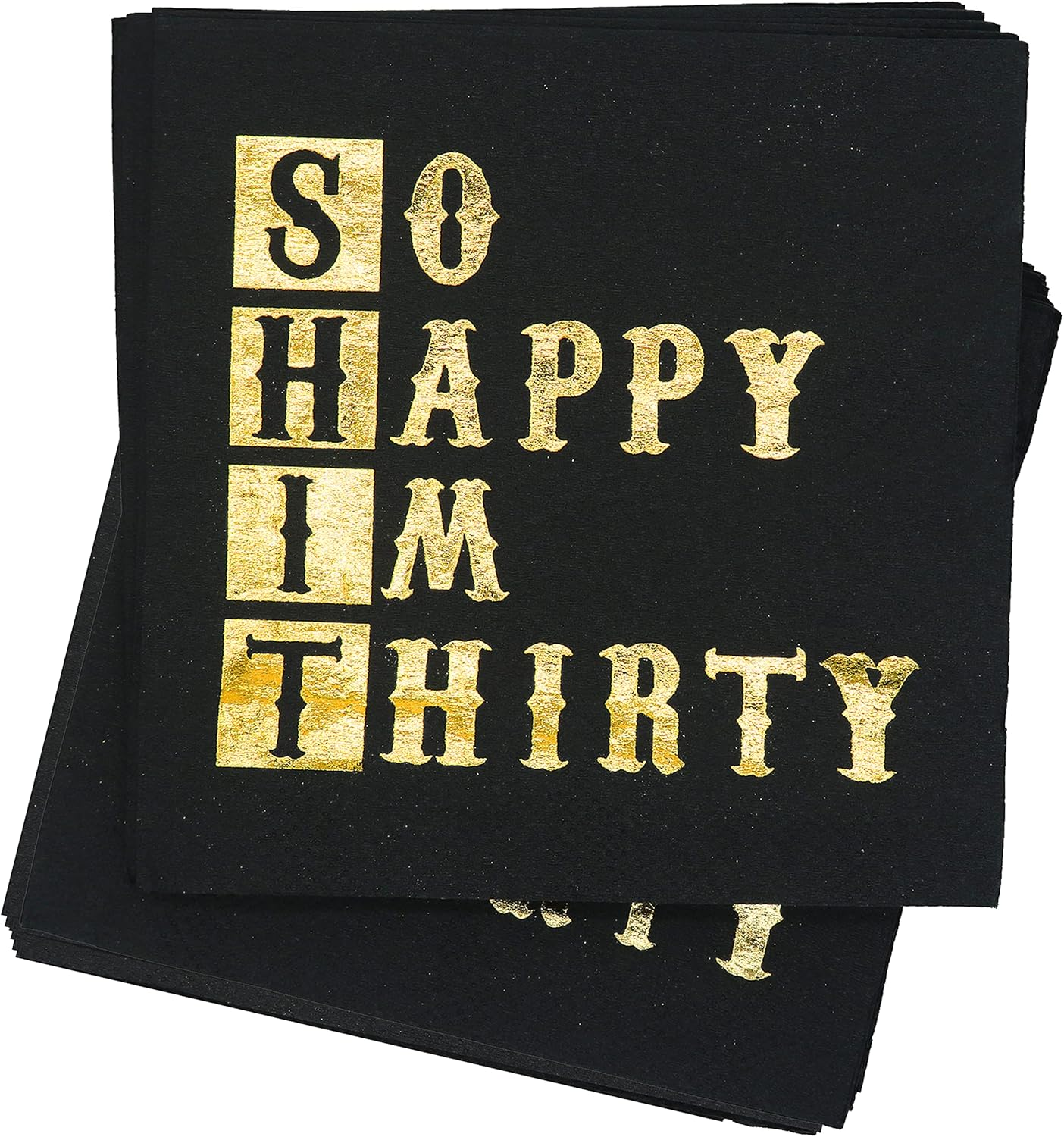 So Happy Im Thirty Napkins, 30Th Birthday Napkins, Black Gold 30Th Birthday Cocktail Napkins, Men Women 30Th Birthday Party Decorations, Cheers to 30 Years, 30 Fabulous Party Decor (5 X 5 In,50-Pack)