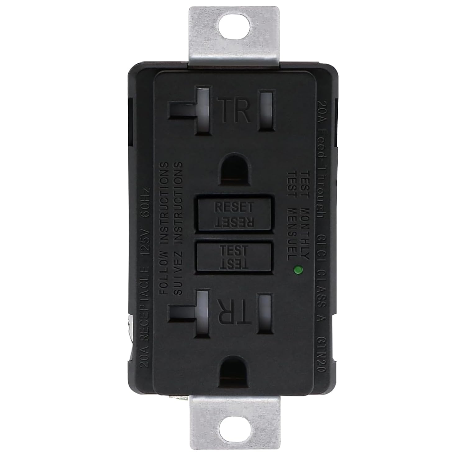 Generator GFCI Outlet 20Amp, Industrial Grade Self-Test Ground Fault Circuit Interrupter, Tamper-Resistant Receptacle,Heavy-Duty Receptacle, UL&CUL Certified, Matte Black (1-Pack)