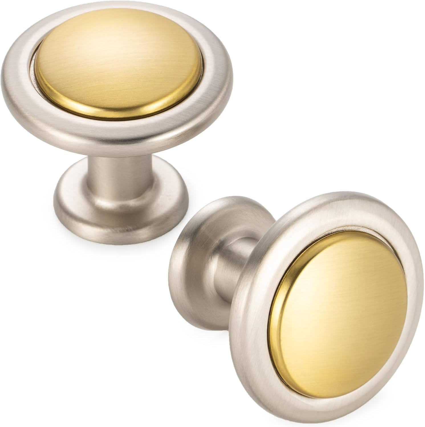 10 Pack Gold and Nickel Kitchen Cabinet Knobs Brushed Gold and Silver Drawer Knobs 1960 round Single Hole Cabinet Pulls for Cabinets Drawers Dresser Cupboard Bedroom Bathroom