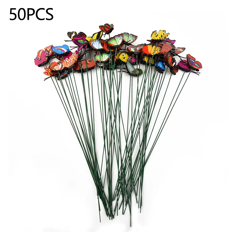 50Pcs Butterfly Stakes Colorful Simulation Butterfly Outdoor Garden Yard Plant Flower Pot Spring Garden Decoration 25*4Cm