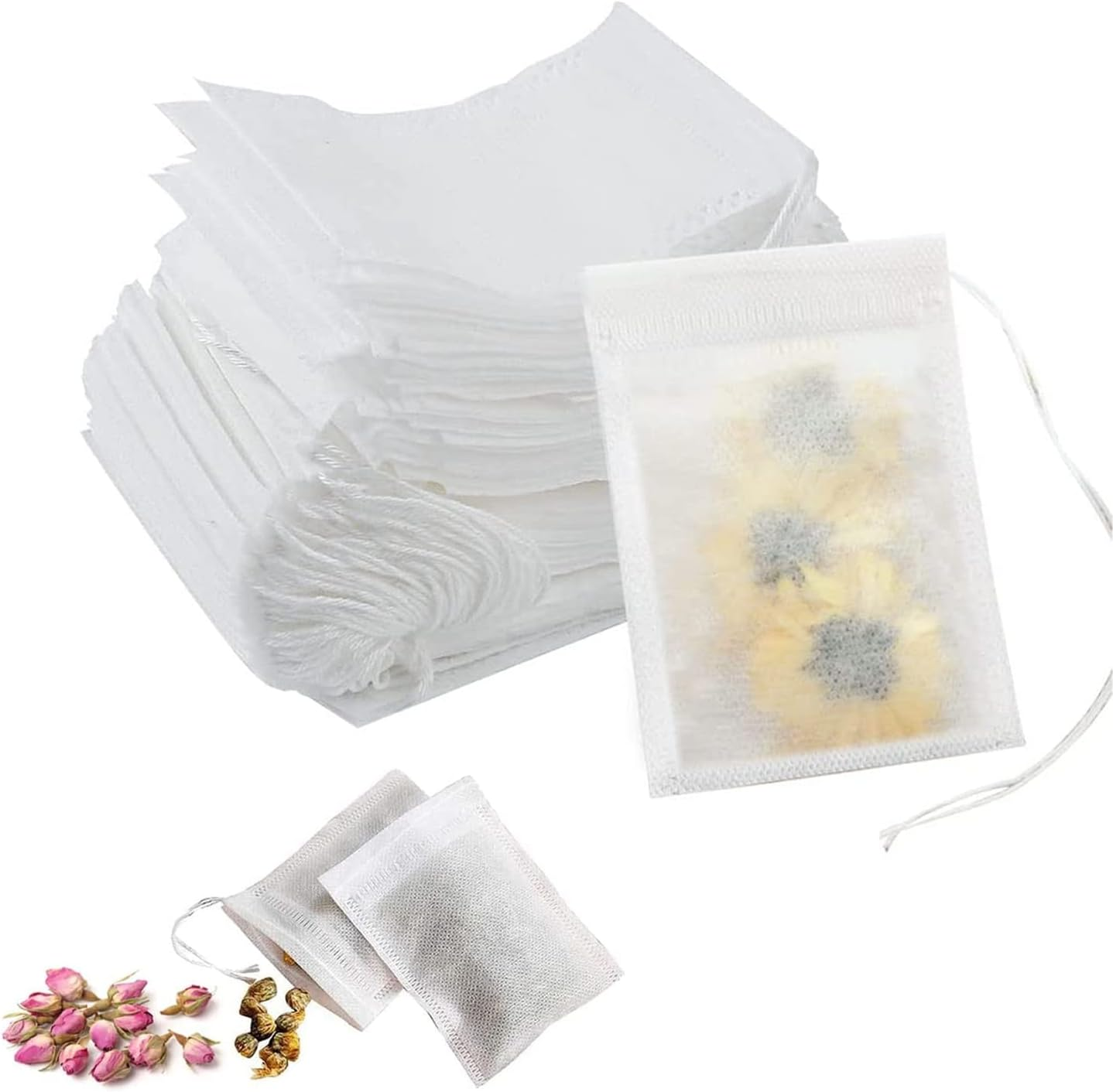 Lot De 100 Sachets De Thé 6 X 8 Cm, Filtre À Thé Avec Cordon De Serrage, Réutilisables, Pour Thé, Épices, Vanille, Lavande, Café