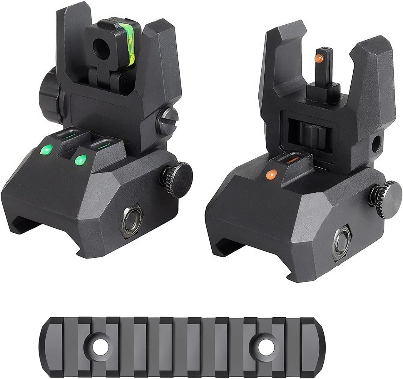 Foldable Iron Sights Flip-up Front and Rear Sight Fiber Optics Dual Aiming Mode