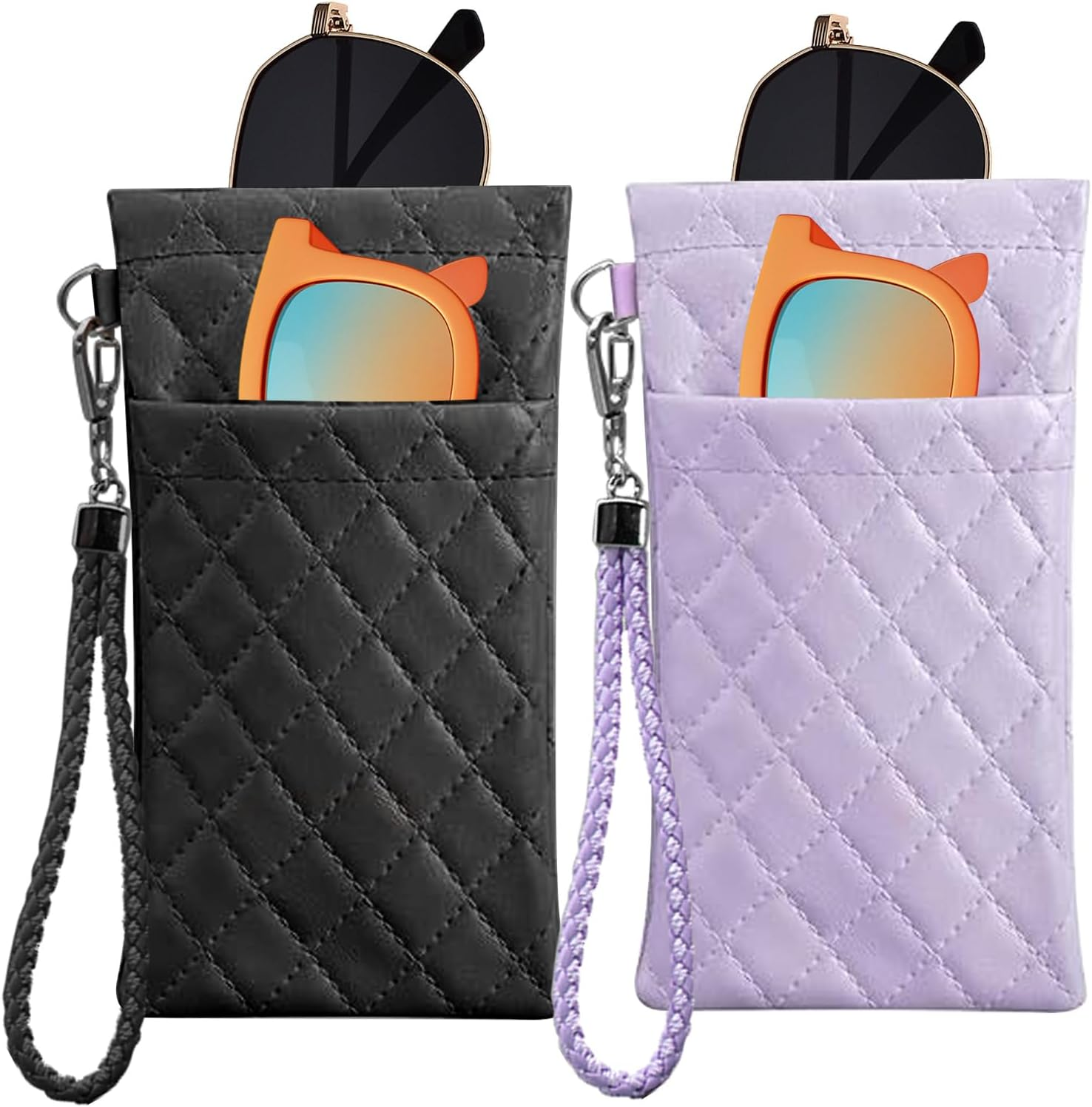 2 Pcs PU Leather Squeeze Top Sunglass Pouch - Travel Eyeglass Case Bag Set Soft Sunglasses Case - XL Eyeglass Pouch - Passport Holder  main image 2