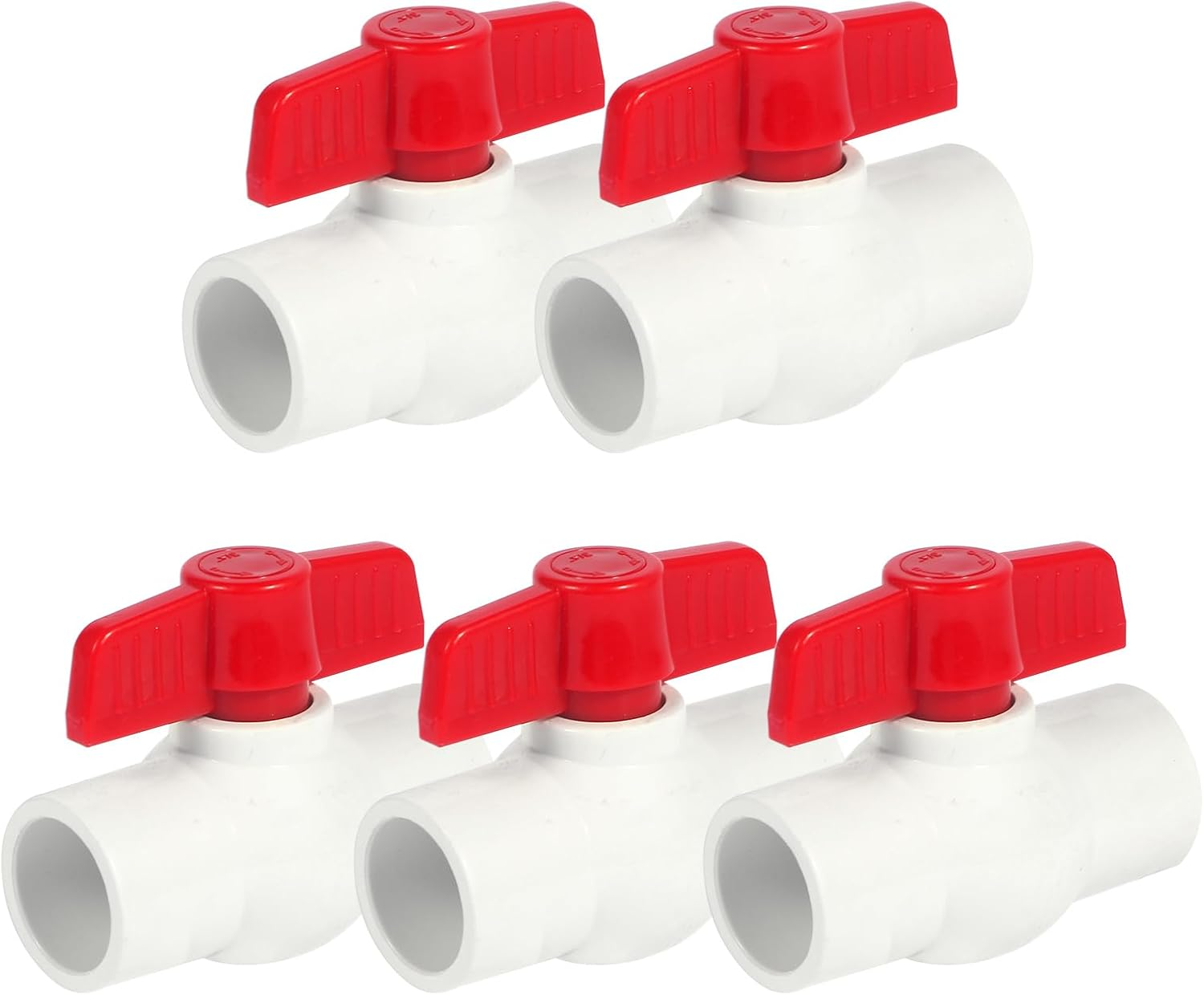 [5 Pack] 3/4'' PVC Ball Valves, PVC Valves 3/4 Inch, Water Shut off Valves, PVC Ball Valves Slip, Pipe Fittings, Rated at 150 PSI, Socket (3/4'' - Box of 5)