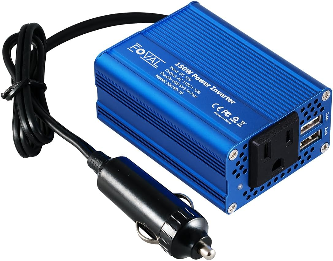 150W Car Power Inverter 12V DC to 110V AC Converter Vehicle Adapter Plug Outlet with 3.1A Dual USB Car Charger for Laptop Computer (Classic Blue)
