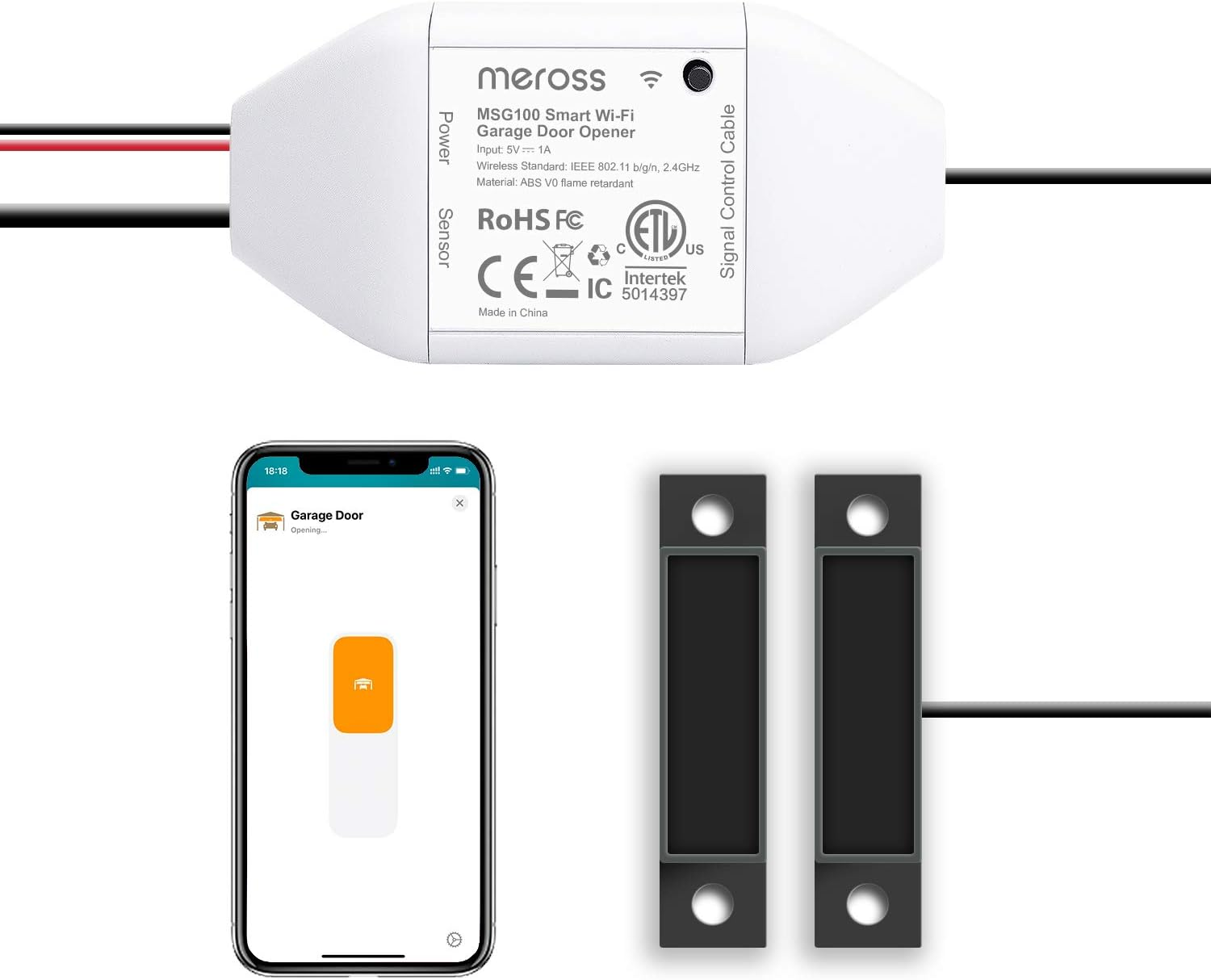Smart Garage Door Opener Remote, Compatible with Apple Homekit, Amazon Alexa, Google Assistant, Smartthings, Multiple Notification Modes, No Hub Needed