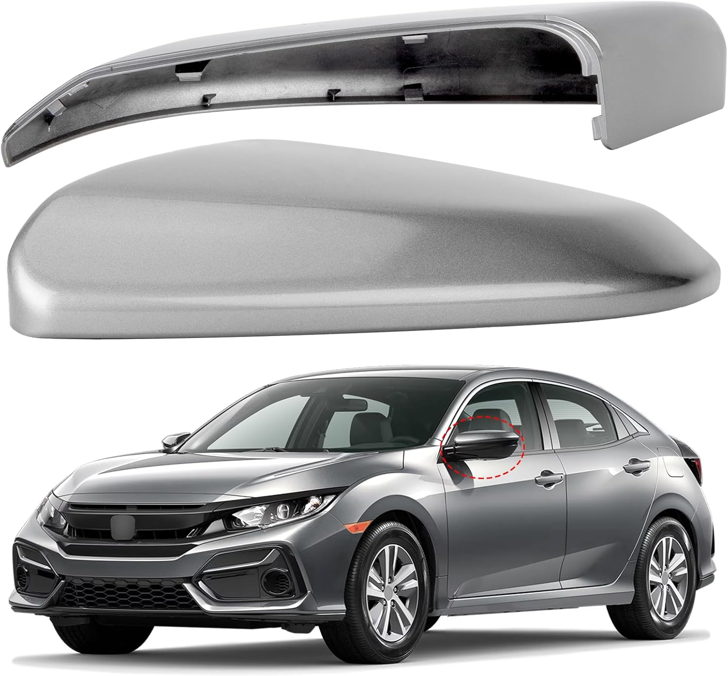 Driver Side Mirror Cover Replacement for Honda Civic 2016-2021, Insight 2019-2021 - Left Side Mirror Covers, Rear View Mirror Cap Accessories Grey