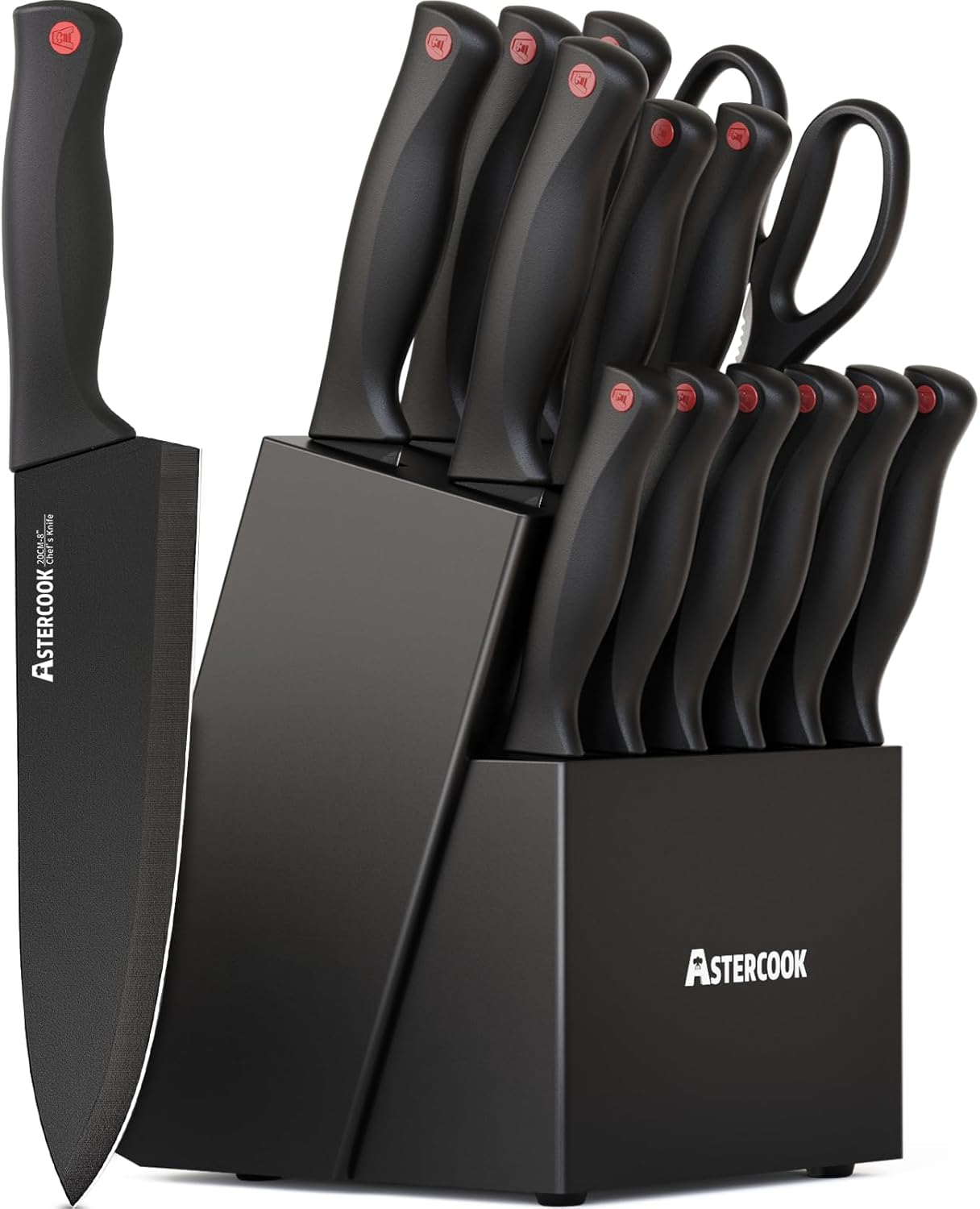 Knife Set, 15 Pieces Knife Sets for Kitchen with Block, Dishwasher Safe Kitchen Knife Set with Built in Sharpener Block, German Stainless Steel Kitchen Utensils Set