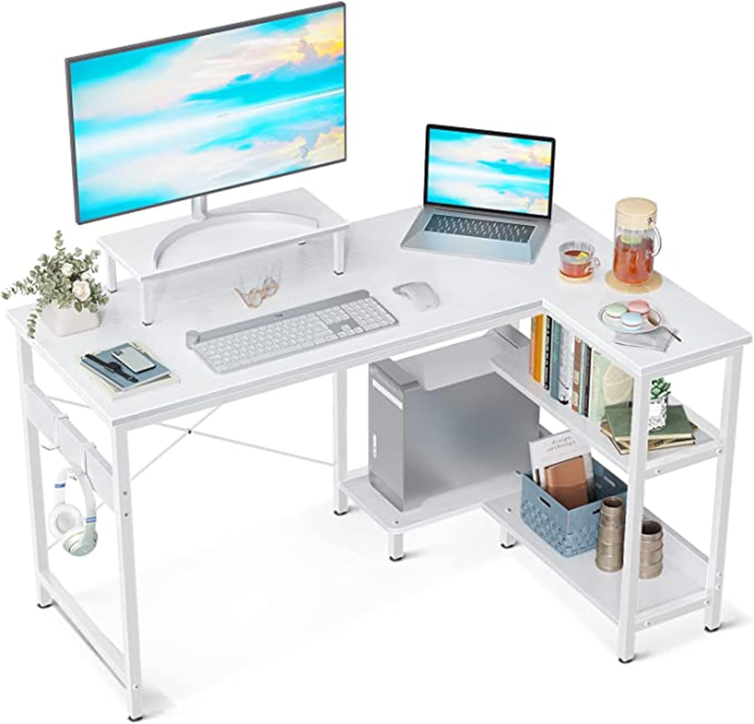 ODK L Shaped Computer Desk with Reversible Storage Shelves, L-Shaped Corner D... - Picture 4 of 14