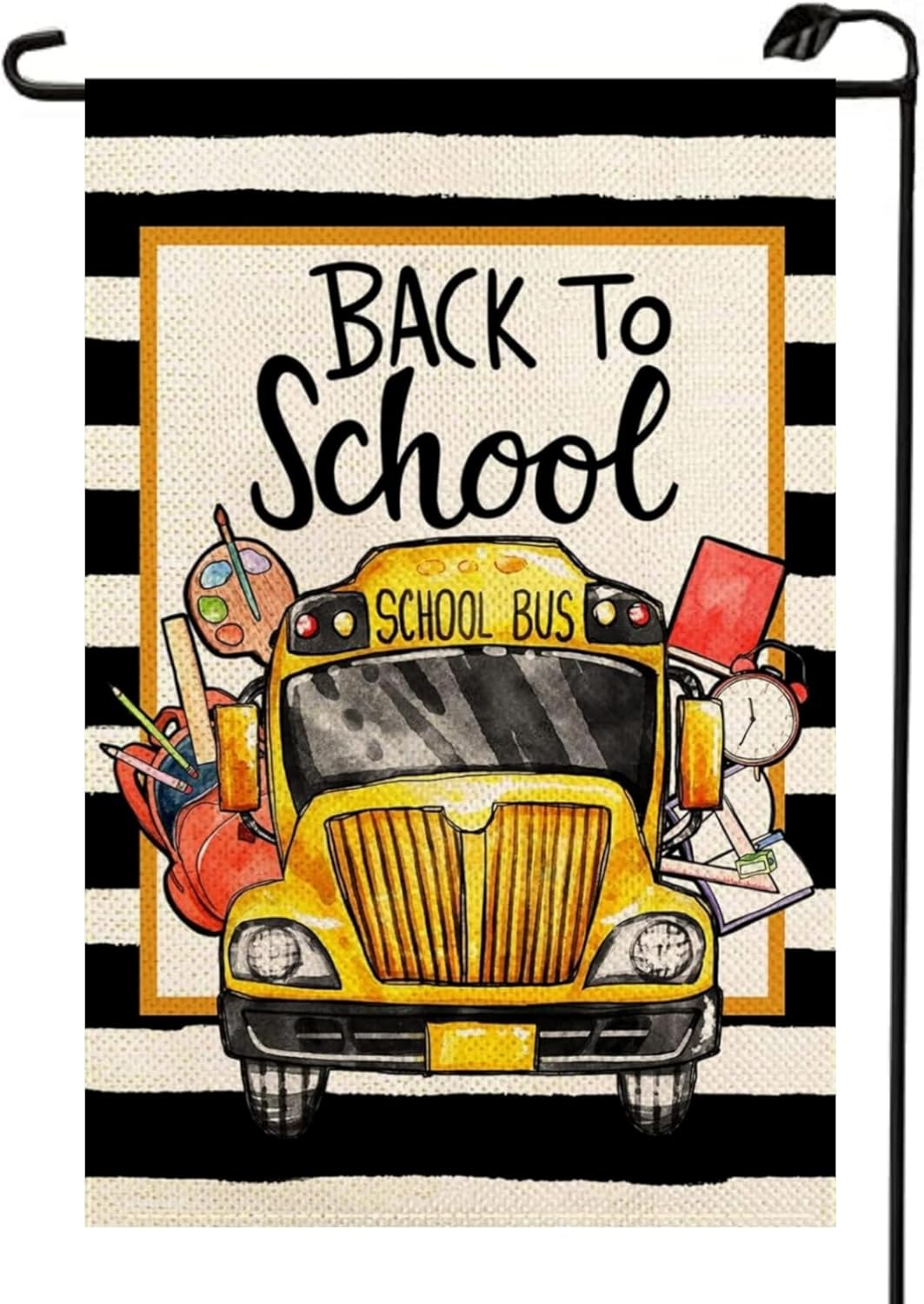 Back to School School Bus Garden Flag 12x18 Inch Double Sided Black Stripes School First Day Small Flag for Summer Fall Outside Decorations For Yard XJ57