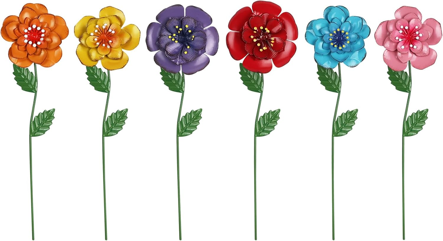 Garden Decor for Outside, Set of 6 Metal Flowers Decorative Garden Stakes for Spring Decor, Yard Art Garden Decorations for Outdoor Lawn Porch Pathway Patio (Multi-Color)