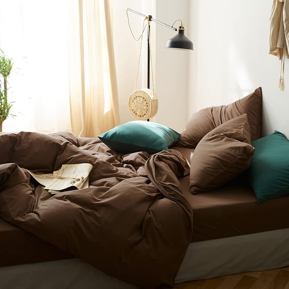 Brown Duvet Cover King Size Solid Mocha Coffee Color Bedding Duvet Cover 3 Pieces Minimalist Soft Microfiber Comforter Cover with Zipper Ties Gift for Men Women