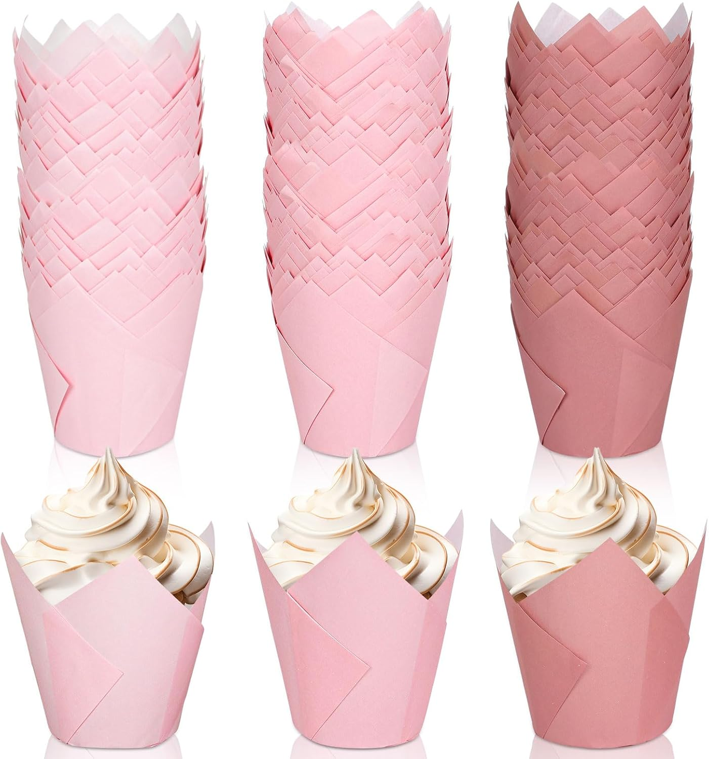 180Pcs Dusty Pink Tulip Cupcake Liners Greaseproof Muffin Baking Liners Pink Tulip Cupcake Wrappers Baking Cup for Bridal Baby Shower Wedding Birthday Party Decor