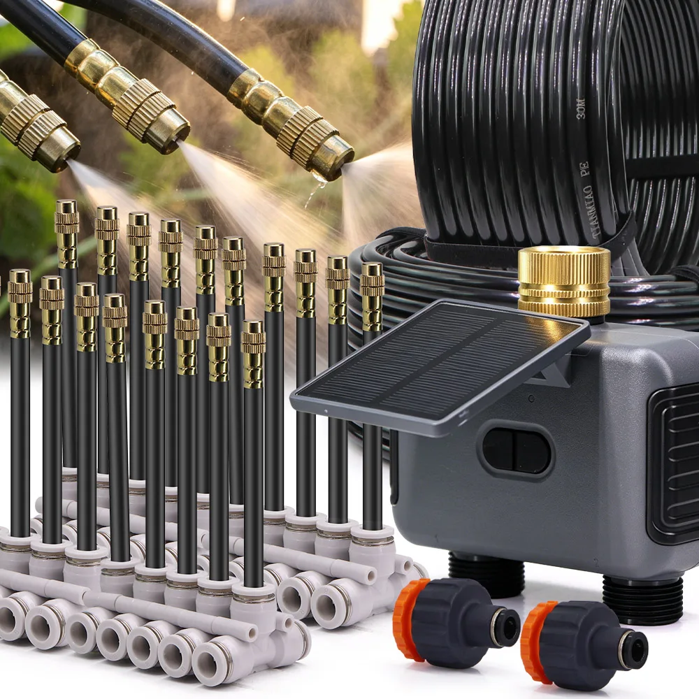 2.4GHz Timed Automatic Watering System Gatden Sprayer Kit w/ WIFI Water Timer 8mm PE Hose Patio Plant Misting Cooling Irrigation