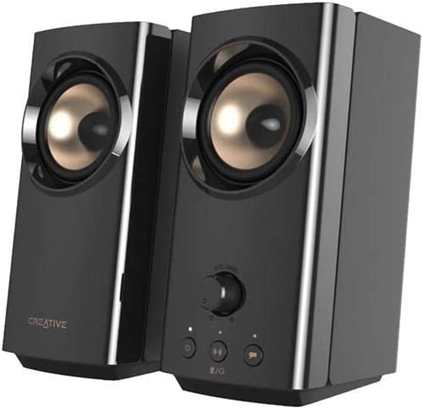 Creative T60 2.0 Compact Hi-Fi Desktop Speakers with Clear Dialog and Surround by Sound Blaster, USB-C Audio, Mic and Headset Ports, Bluetooth 5.0, up to 60W Peak Power, for Computers and Laptops
