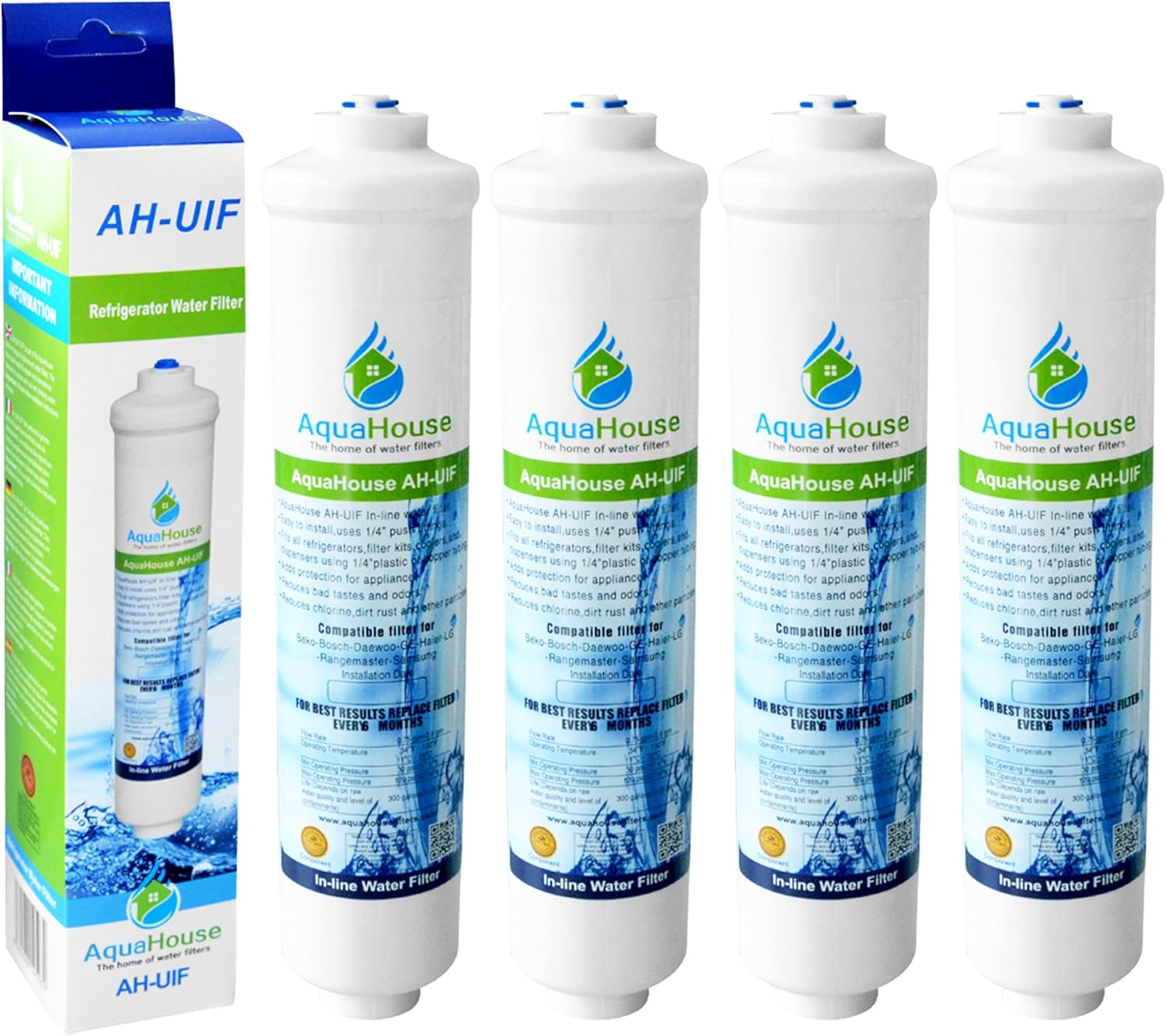 4X  UIFH Compatibile per Filtro per L'Acqua Haier 0060823485A Kemflo Aicro per Haier, CDA, Firstline, Frigoriferi Frigistar