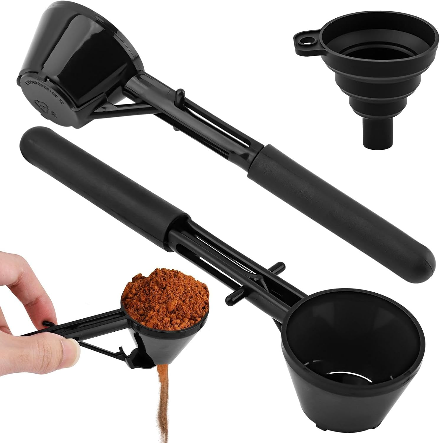 Coffee Measuring Spoon Set with Funnel, 10g/0.35oz, Long Handle, Black