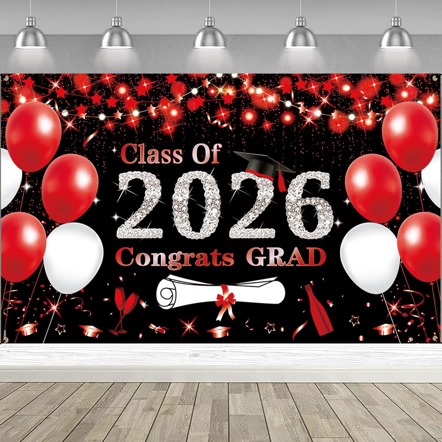 Black Red Graduation Party Decorations, Red 6X3.6Ft Red Class of 2026 Graduation Banner for Men Women 2026 Congrats Grad Party Supplies Masters Congratulations Graduates Backdrop Grad
