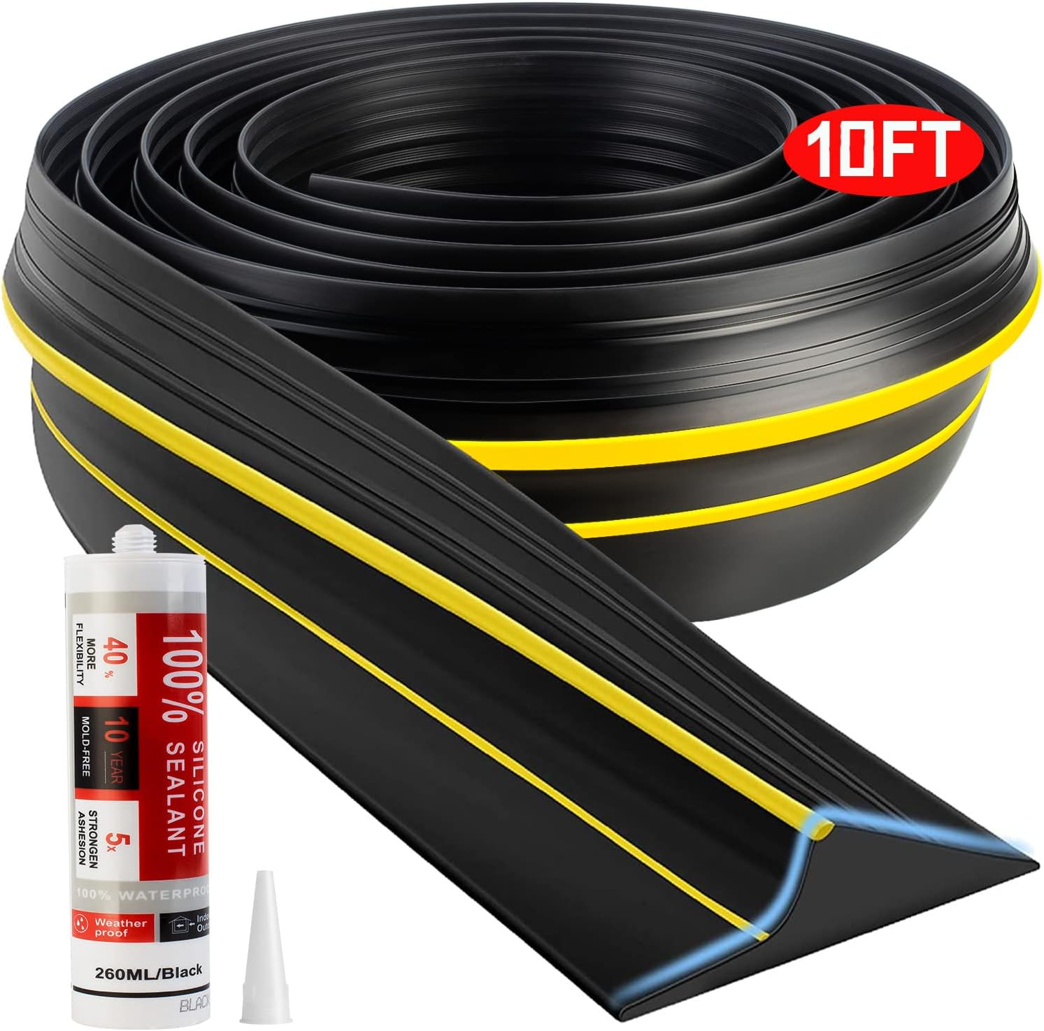Universal Garage Door Threshold Seal Strip 10FT Kit, Bottom Waterproof Rubber