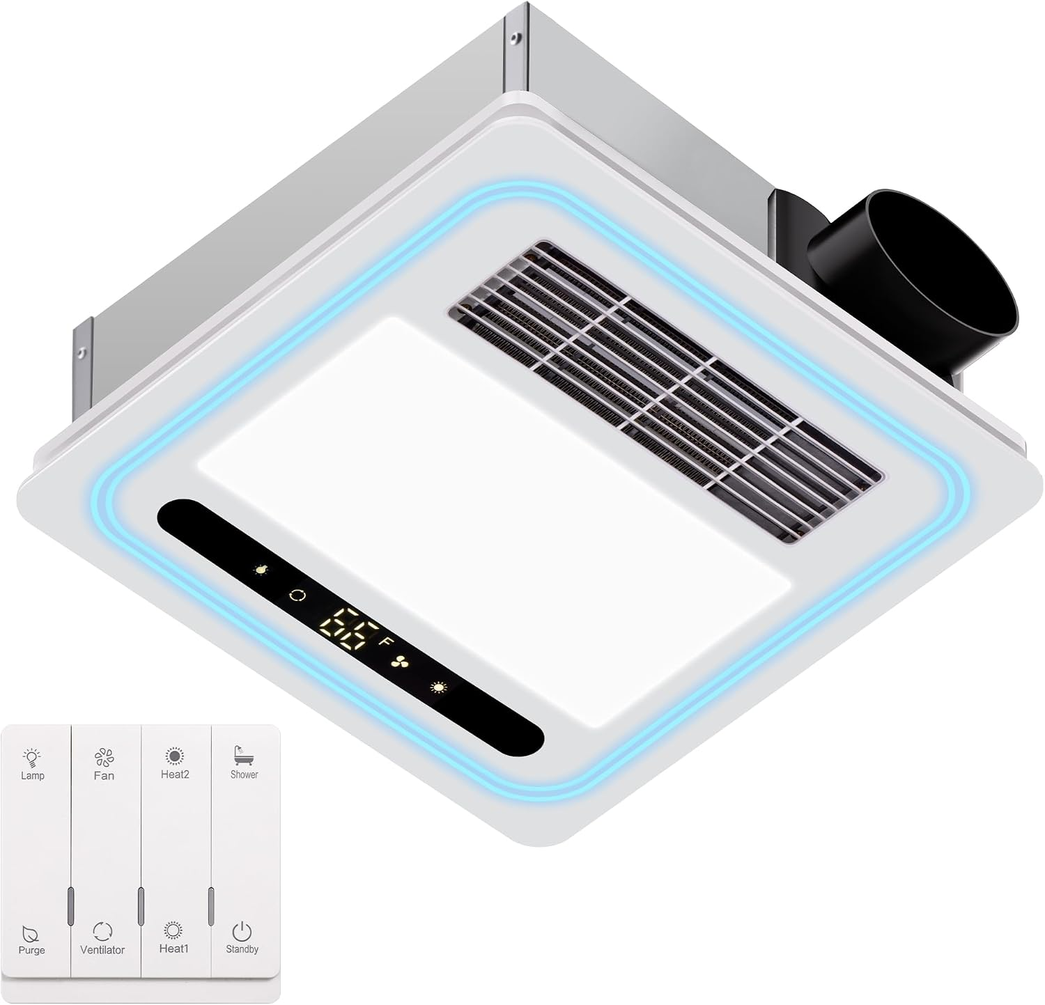 4-In-1 Bathroom Exhaust Fan with Light and Heater, 190 CFM Powerful Ventilation, 1800W Pro-Grade Fast Heating, 1.0 Sone Ultra-Quiet, Remote Control Ceiling Bath Fan with RGB Ambient Light