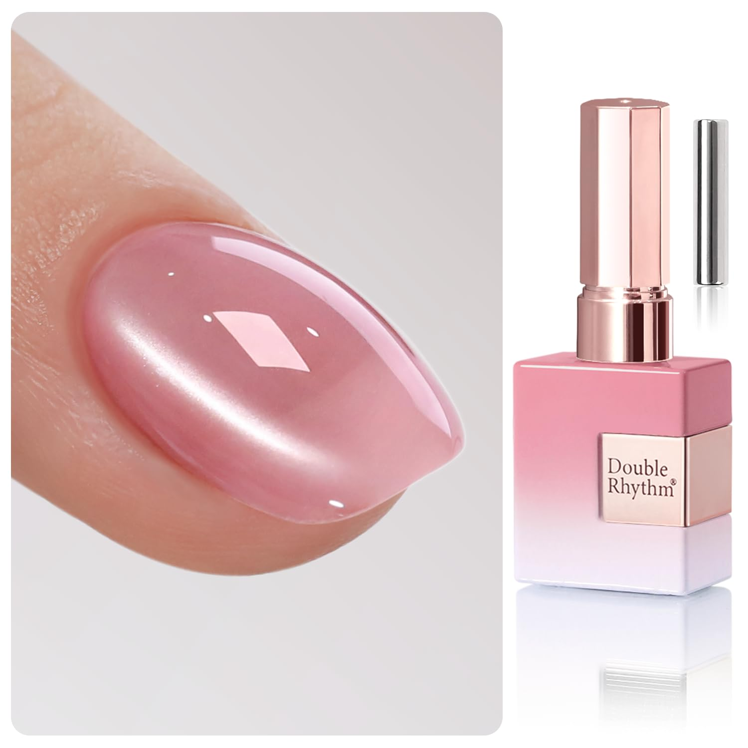 0.5 OZ Cat Eye Gel Polish with Magnet 15ML Holographic Glitter Shimmer Translucent Jelly Color Magnetic Polish Salon DIY at Home (Pink Builder-Mc1202)