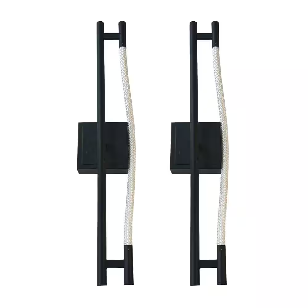 25 In. 1-Light Black Braided Light Strip LED Wall Sconces, Dimmable with Remote for Bedroom and Living Room, 2 Pack
