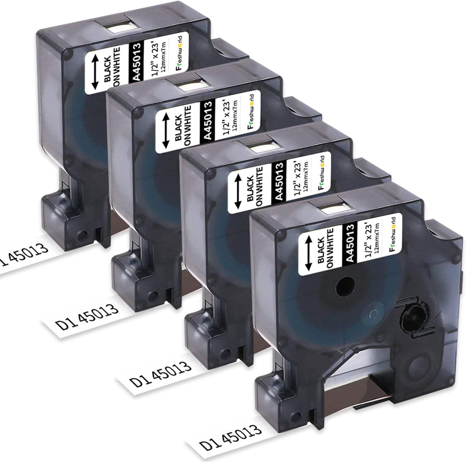 Freshworld 4X A45013 Label Maker Tape Replace for DYMO D1 Label Tape Black on White 45013 S0720530,1/2Inch(12Mm)X23 Ft(7M) Refill Compatible with Dymo Labelmanager 160 210D 260P 280 360D 420P 450D Pnp