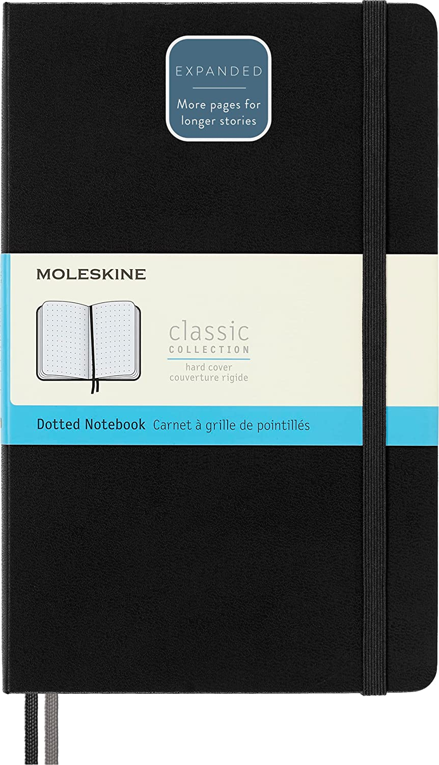 Classic Expanded Notebook, Hard Cover, Large (5" X 8.25") Dotted, Bla