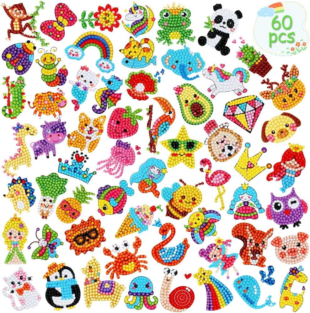 80 Pcs 5D Diamond Art Stickers DIY Mosaic Stickers Toys for Kids Birthday Party