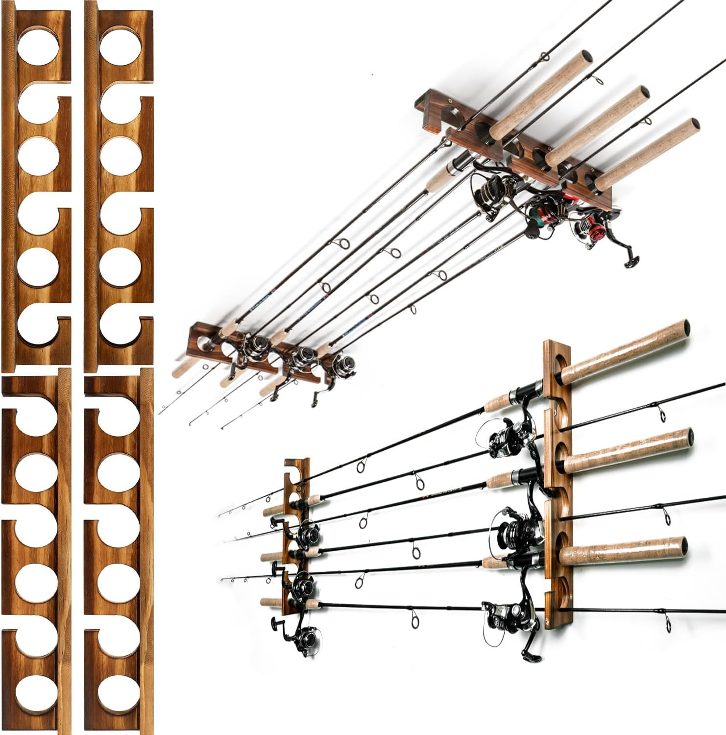 Holds up to 12 Rods Fishing Pole Rod Racks Wall or Ceiling Mounted Fishing Pole Rod Holders for Garage Storage Organizer Fishing Gear Equipment for Men Women