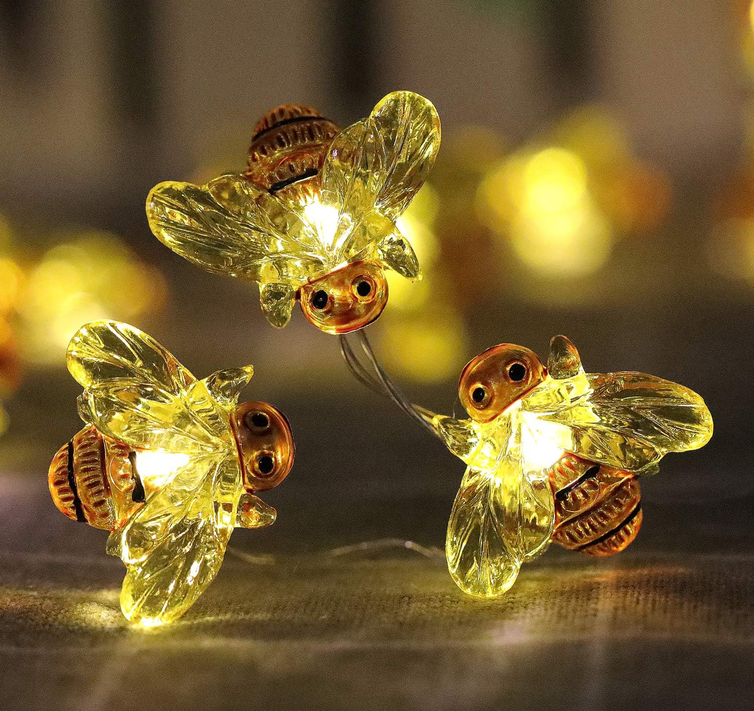 Honeybee Decorative String Lights, 18.7 Ft 40 LED USB Plug-In Copper Wire Bee Fairy Lights for Various Decoration Projects (Warm White, Remote Control with Timer)